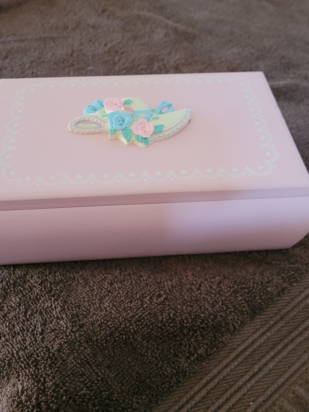Vintage Pink Floral Jewelry Box with Pastel Rose Accent